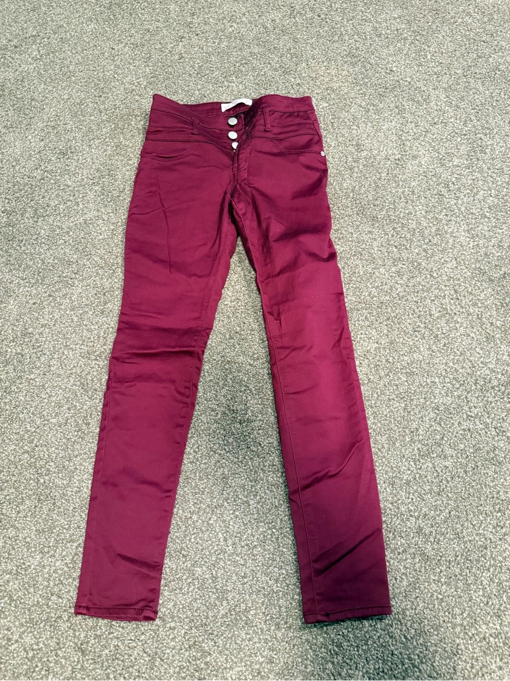 No Boundaries Burgundy Skinny Jeans with Button Fly